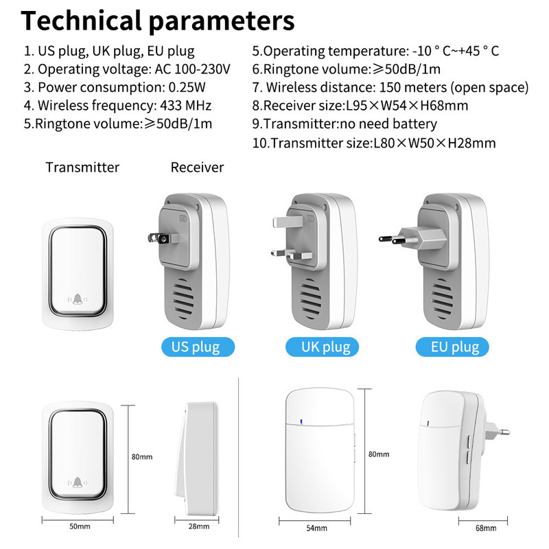 Zócalo de lámpara impermeable autopropulsado del enchufe de pared teledirigido el 150M Remote Control Light del timbre