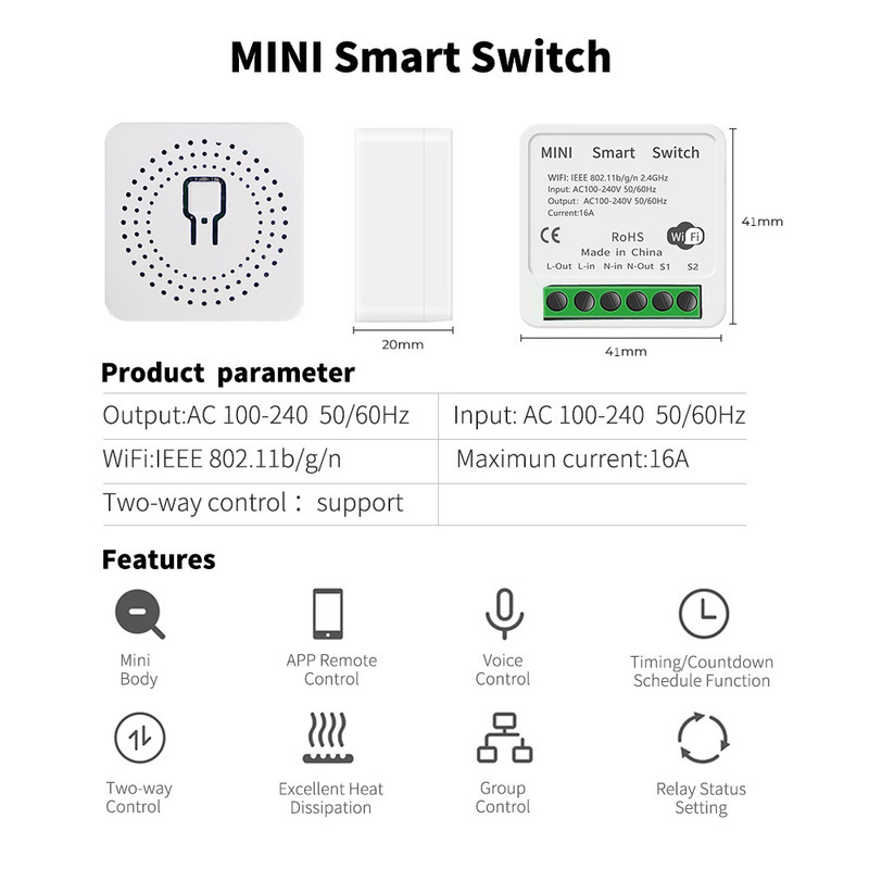 Contador de tiempo teledirigido de la retransmisión de la voz del interruptor del APP del triturador del interruptor de Tuya 16A 10A Wifi del módulo de la vida elegante de Smart
