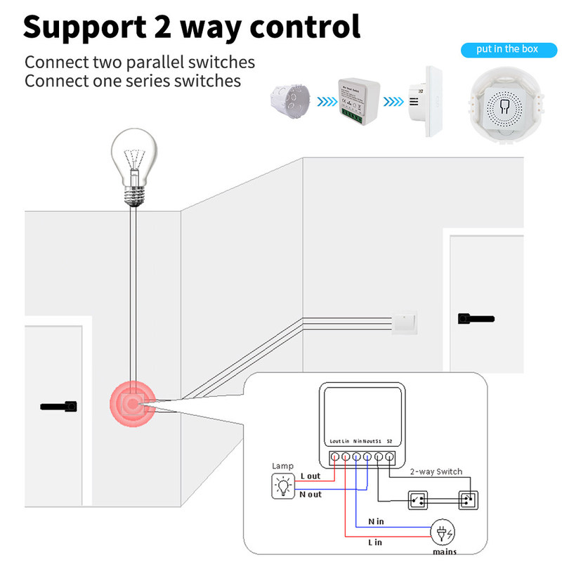 Tuya Alexa Timer Smart Switch 10A Modulo de relé Trabajo Remote Smart Switch soporte de control de voz de Google Alexa fácil de instalar