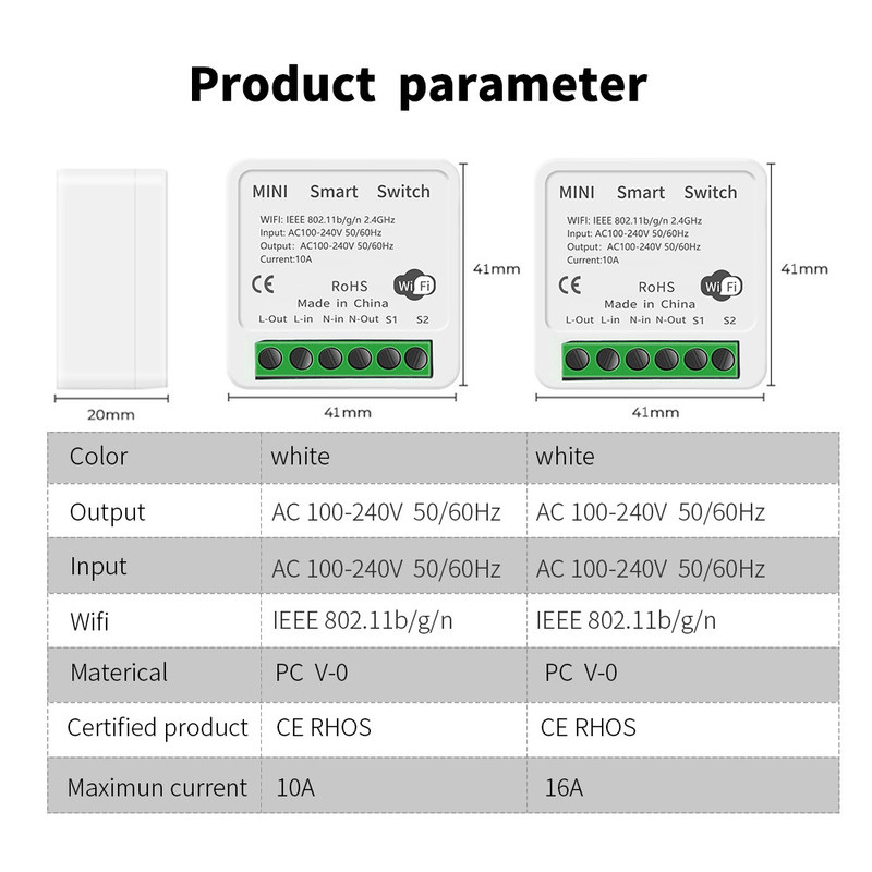 Tuya Alexa Timer Smart Switch 10A Modulo de relé Trabajo Remote Smart Switch soporte de control de voz de Google Alexa fácil de instalar