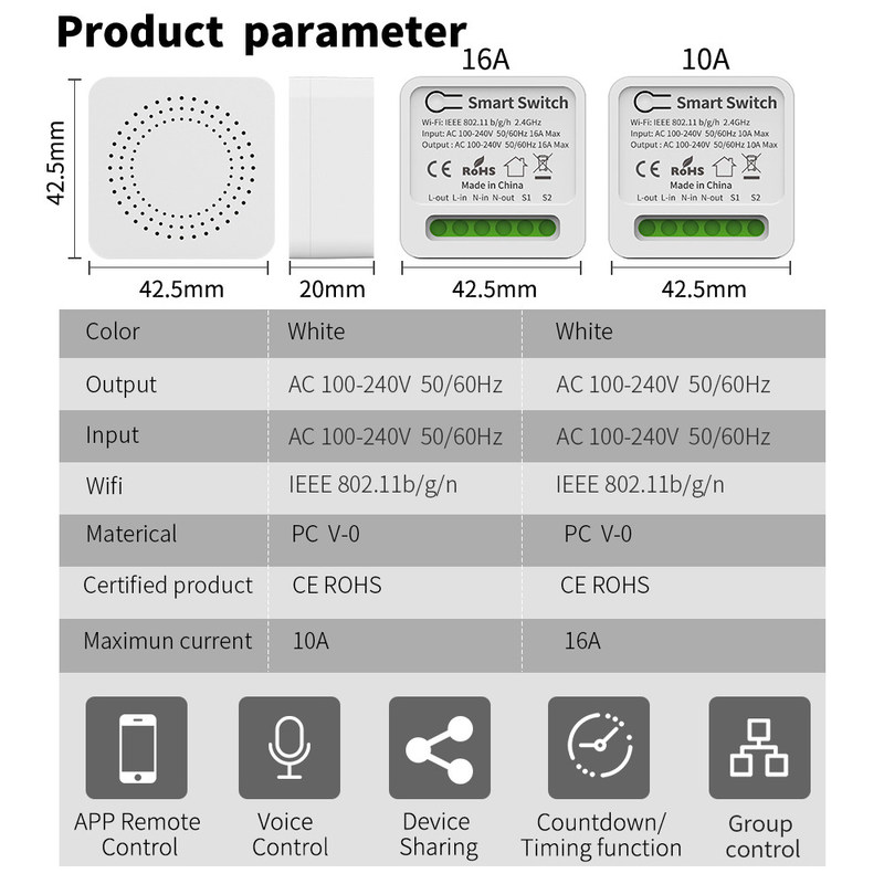 Conmutadores inteligentes Wifi controlados por aplicaciones con tipo de cifrado AES para frecuencia 50/60Hz