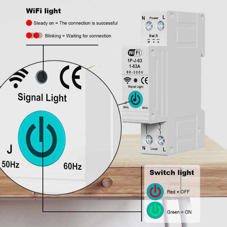 Tuya WiFi Interruptor de circuito inteligente Conmutador de medición de fase única sobre la corriente de control remoto móvil temporizador de múltiples funciones