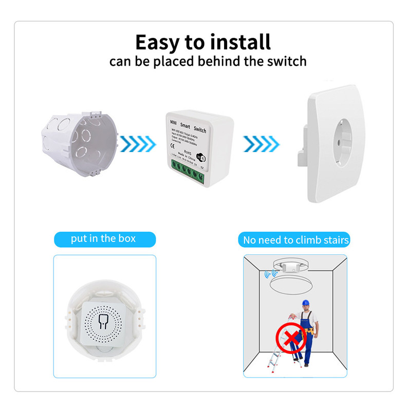 Mini interruptor inteligente Solución inteligente confiable - Wi-Fi habilitado estándar - Compacto Dispositivo bset opción para rehacer el circuito antiguo