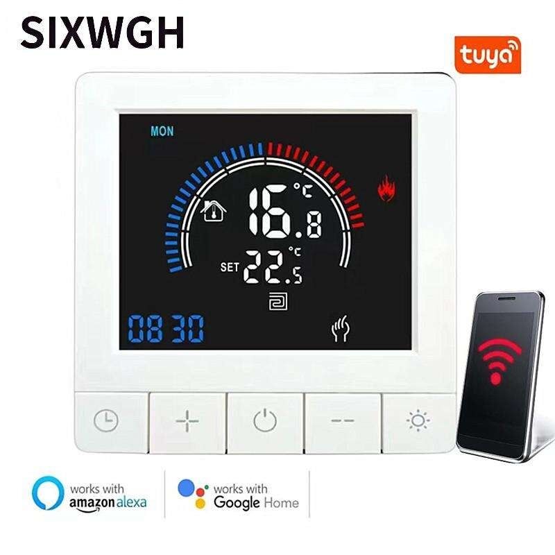 SIXWGH Tuya Smart Thermostat Control de aplicaciones Wi-Fi Display OLED Diseño de control de voz con deslizador Horario de 7 días 16A Carga trabaja en casa