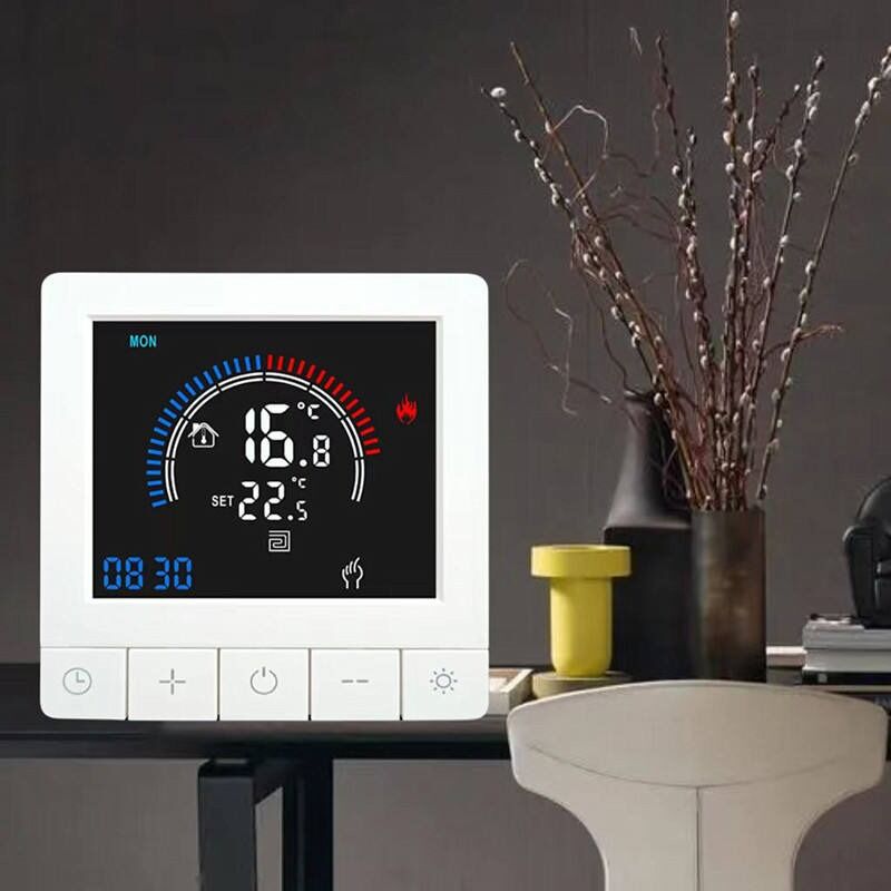 SIXWGH Tuya Smart Thermostat Control de aplicaciones Wi-Fi Display OLED Diseño de control de voz con deslizador Horario de 7 días 16A Carga trabaja en casa