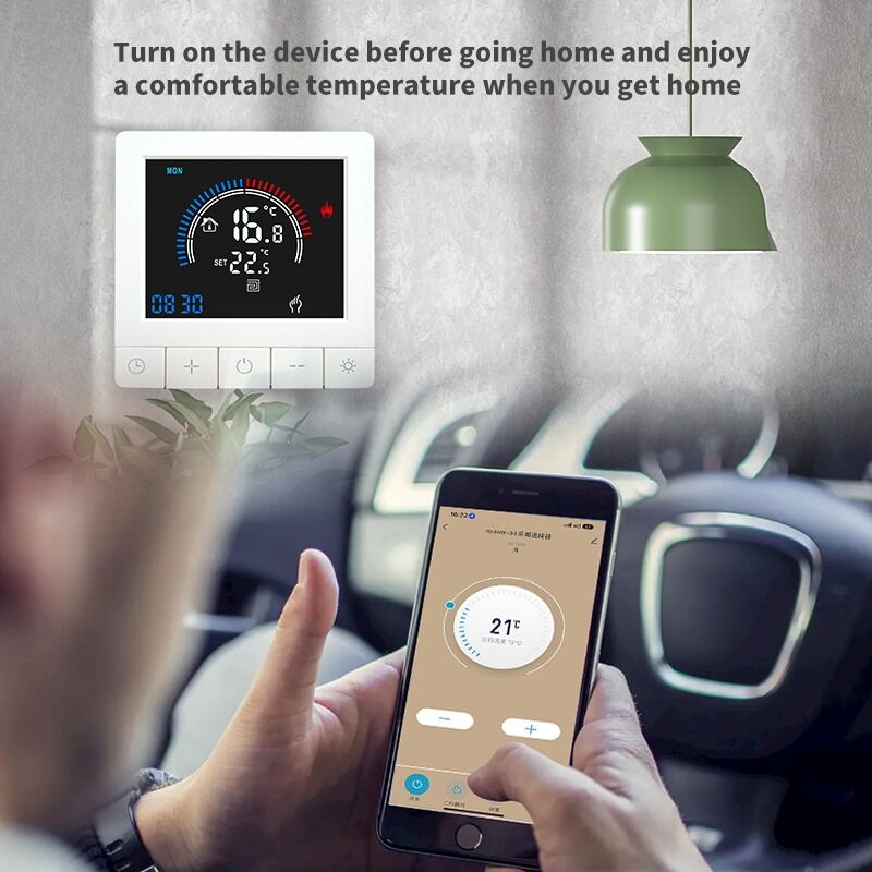 SIXWGH Tuya Smart Thermostat Control de aplicaciones Wi-Fi Display OLED Diseño de control de voz con deslizador Horario de 7 días 16A Carga trabaja en casa