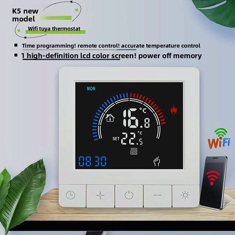 SIXWGH Tuya Smart Thermostat Control de aplicaciones Wi-Fi Display OLED Diseño de control de voz con deslizador Horario de 7 días 16A Carga trabaja en casa