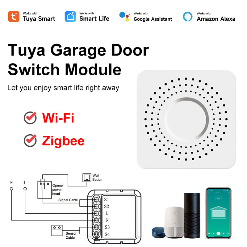 SIXWGH WiFi Zigbee Módulo de Interruptor Inteligente para Abrepuertas de Garaje Compatible con la Aplicación Tuya Smart Life Control Remoto Temporizador Programación Funciona