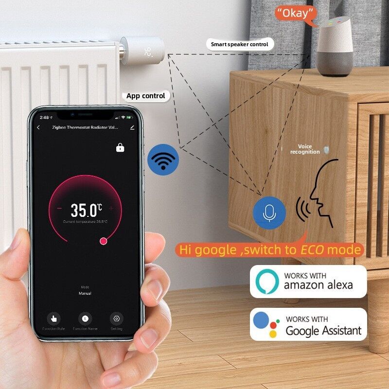 SIXWGH Tuya Zigbee y Wi-Fi Válvula Termostática Inteligente con Pantalla Táctil LCD Control de Temperatura Programable APP Hogar Ecológico por Voz
