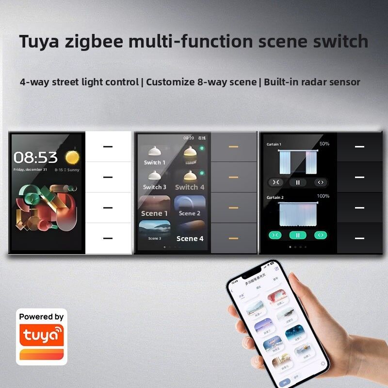 SIXWGH Smart Life Smart Touch Switch 4 Gang WiFi Zigbee Panel Radar Sensor Colorido Personalizado Oficina de hoteles de lujo en el hogar