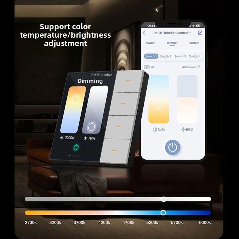 SIXWGH Smart Life Smart Touch Switch 4 Gang WiFi Zigbee Panel Radar Sensor Colorido Personalizado Oficina de hoteles de lujo en el hogar