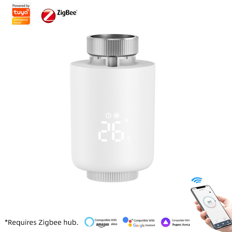 SIXWGH Tuya Zigbee Válvula Termostática Inteligente para Radiador TRV Control por APP, Voz, Horario Automático, Diseño de Barra, Compatible con Alexa/Google Home