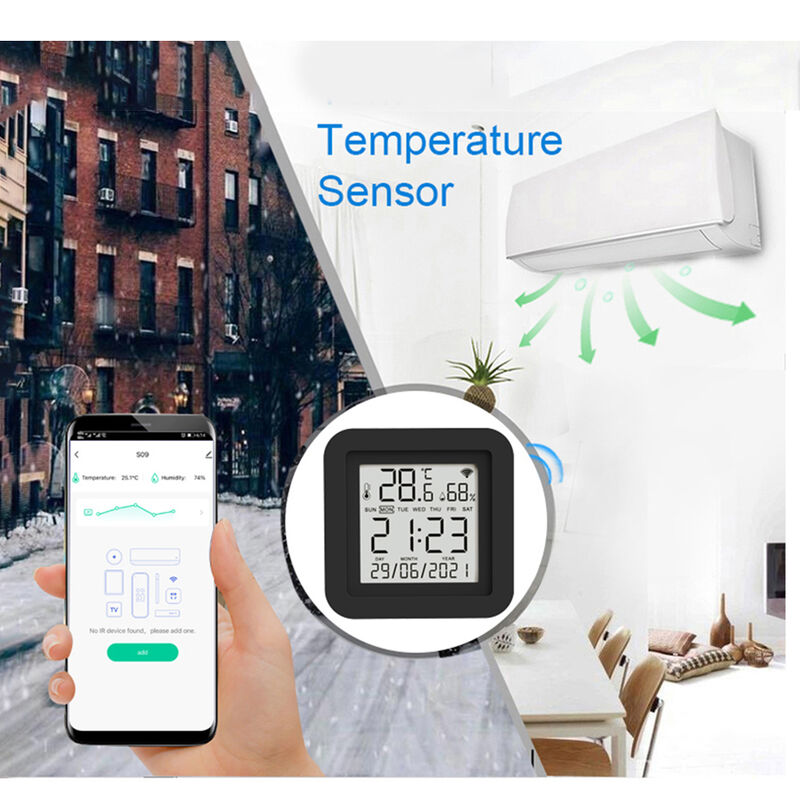 SIXWGH 3 en 1 Dispositivo de automatización del hogar inteligente Tuya Wi-Fi IR Control remoto Pantalla LCD Sensor de temperatura y humedad Control de voz
