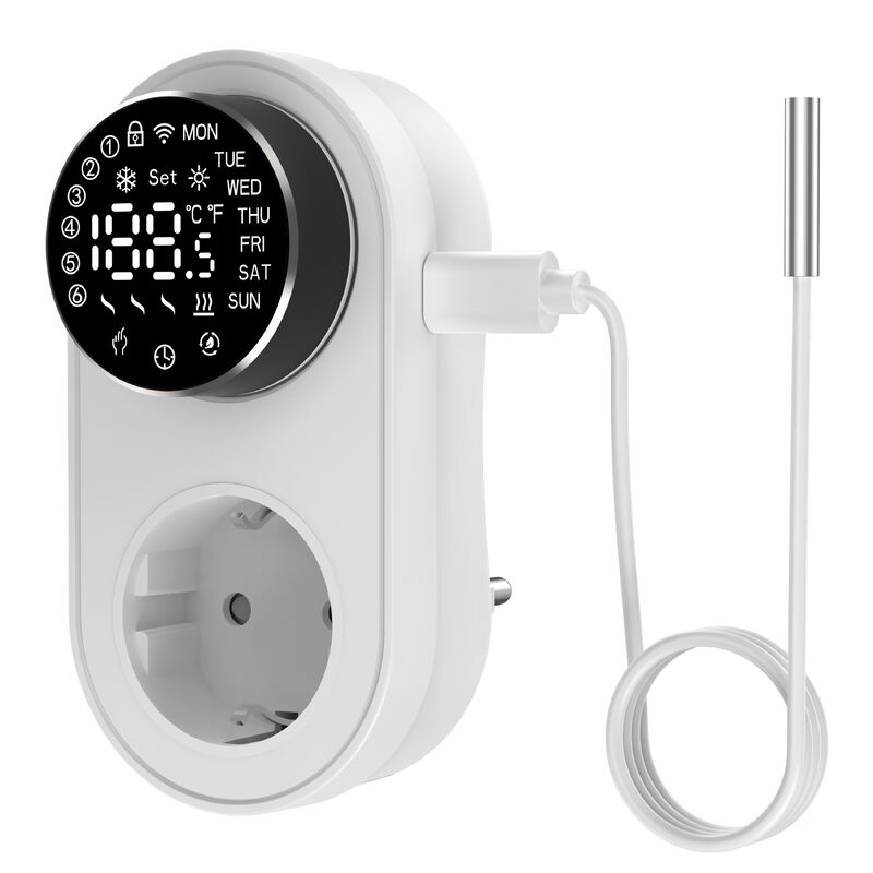 Controlador de Temperatura Inteligente de Doble Modo 16A 100-240V con Conectividad Alexa/WiFi, Perilla LED, Alarma de Temperatura para Enchufe de Corriente