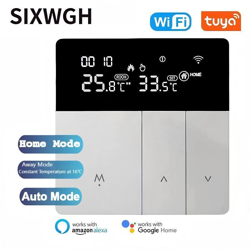 SIXWGH Smart WiFi Thermostat Tuya App Control de voz 16A Control de temperatura programable de carga LCD para hoteles de piso eléctrico