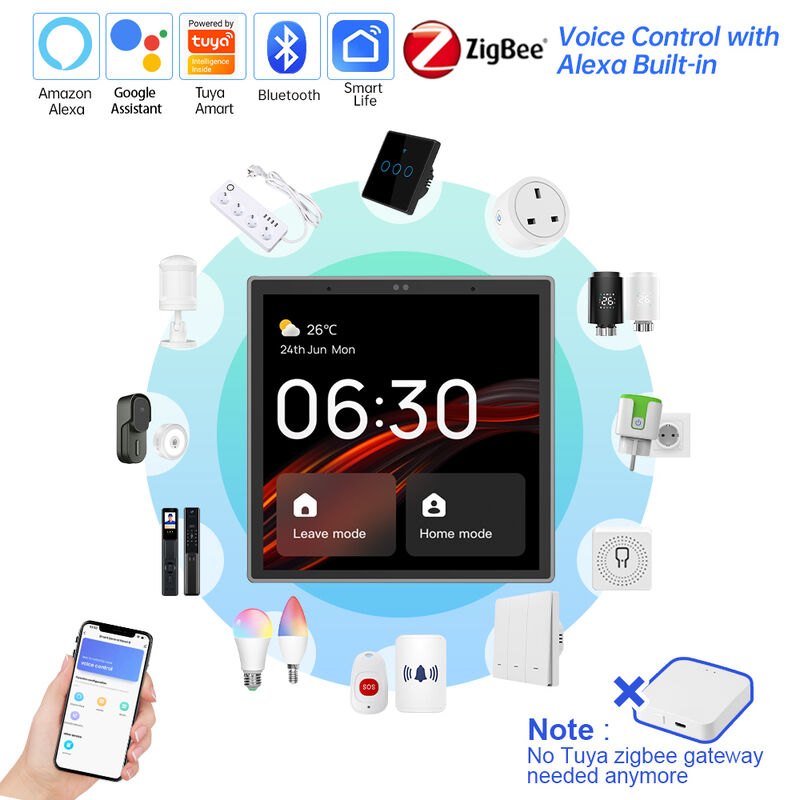SIXWGH 4 pulgadas de pantalla táctil panel de control de hogar inteligente Alexa Tuya Gateway incorporado Zigbee 3.0 Hub Control de voz AIoT montado en la pared
