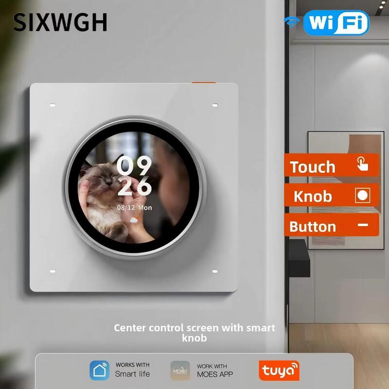 Panel de control inteligente para el hogar SIXWGH con perilla giratoria y pantalla táctil, funciona con la aplicación Tuya Smart Life para control de escenas HVAC, automatización del hogar en EE. UU./UE