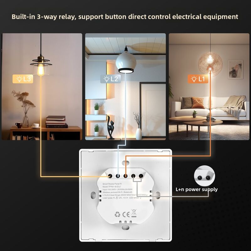 Panel de control inteligente para el hogar SIXWGH con perilla giratoria y pantalla táctil, funciona con la aplicación Tuya Smart Life para control de escenas HVAC, automatización del hogar en EE. UU./UE