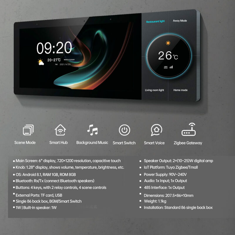 SIXWGH Lujo Actualización 10-pulgadas Panel de Control Hogar Inteligente Tuya WiFi Zigbee Gateway App Música de Fondo por Voz Múltiples Escenarios Barra