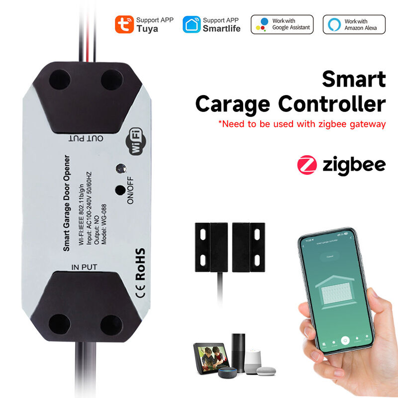 Smart Garage Door Controller – Tuya WiFi/ZigBee Garage Door Opener Module, APP Remote Control, Voice Command with Alexa & Google Home, Timing & Historical Record, Easy Installation with Door Sensor