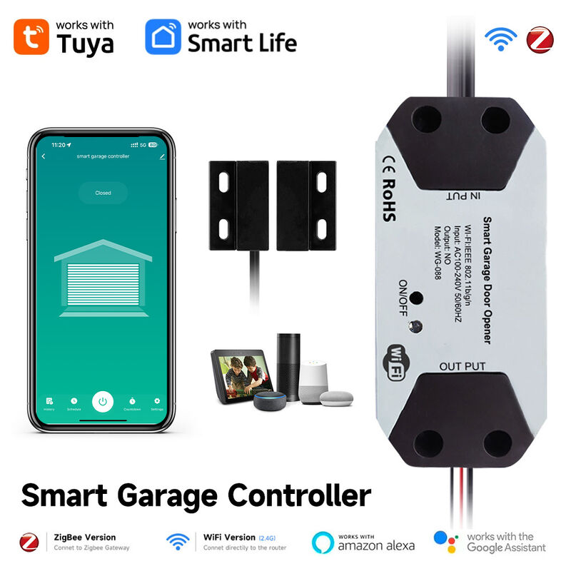 Smart Garage Door Controller – Tuya WiFi/ZigBee Garage Door Opener Module, APP Remote Control, Voice Command with Alexa & Google Home, Timing & Historical Record, Easy Installation with Door Sensor