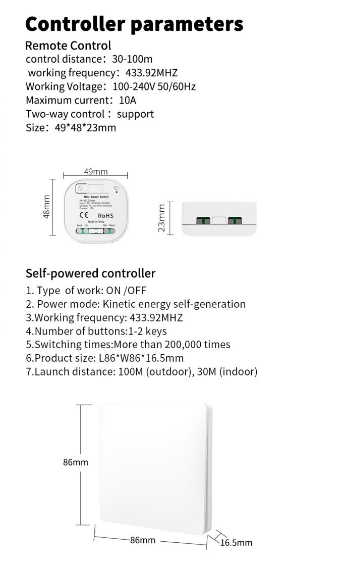 tipo inalámbrico interruptor de la luz remoto autopropulsado del interruptor 86 de la pared 16A de la prenda impermeable 6