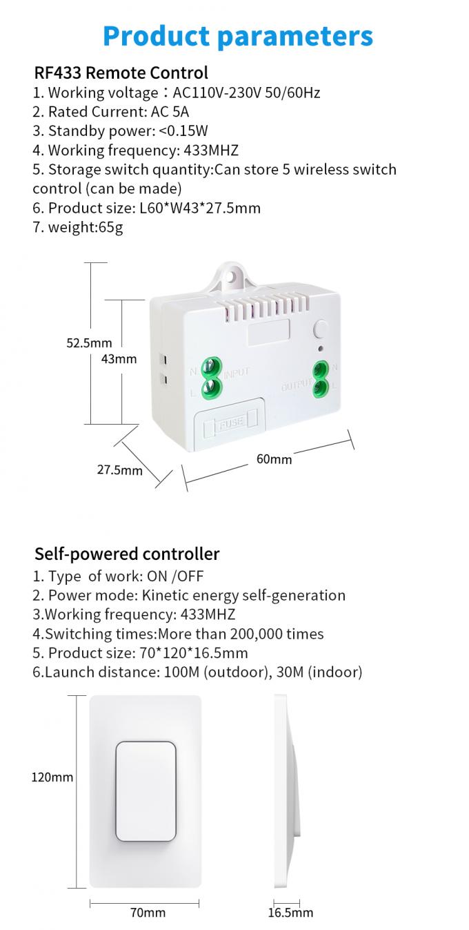 La pared inalámbrica de SIXWGH 433Mhz cambia el interruptor de la luz teledirigido impermeable autopropulsado 6