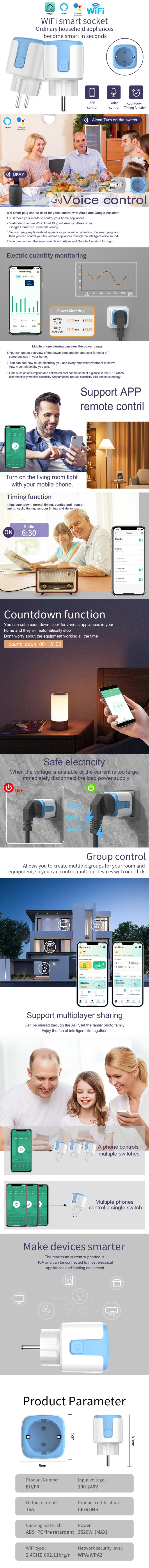 Zócalo inalámbrico del enchufe de WIFI del zócalo de Tuya Android de la automatización elegante teledirigida del IOS 0